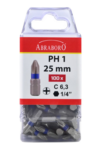 ABRABORO POWER BIT SZÍNES GYŰRŰVEL PH3x25 MM 100PCS PACK