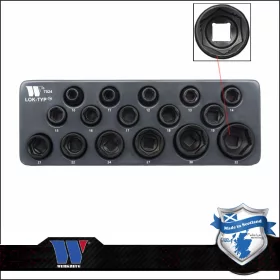   Lok-Typ Légkulcsfej készlet 1/2" 16 db-os spec.6 lap normál 10-32 mm- Welzh Werkzeug