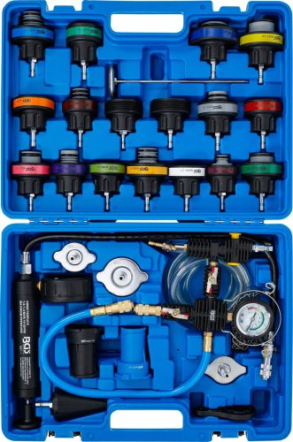 Hűtőrendszer nyomásmérő készlet | Feltöltőrendszerrel | 28 darabos - BGS
