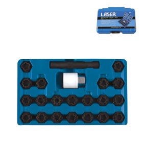   Kerékőr kulcs készlet AUDI gyári kerékőrökhöz -lóhere minta- 22 db-os - Laser Tools