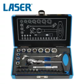   Dugókulcs készlet 1/4" 31 db-os ROTO LOCK 6 lapú + 1/4"-os Bitek - Laser Tools