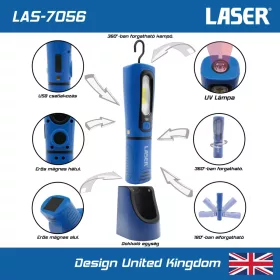   Szerelőlámpa LED COB ledes 3W+1W UV lámpa + dokkoló AKKUS - Laser Tools