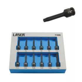   Légkulcsfej készlet 1/4" Torx T5-T40 - hosszú profil 12 db-os - Laser Tools