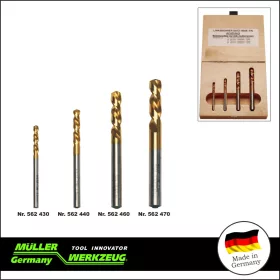   Csigafúró készlet - BALOS - HSS-E kobaltos Titán bev. 4 db 3-4-6-7 mm - Müller-Werkzeug