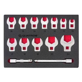   Villáskulcs fej készlet, 14 részes, 3/8", 10–24 mm - Quatros