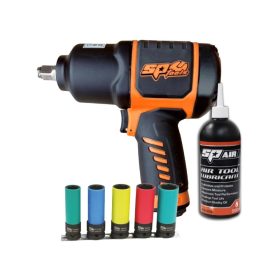   Légkulcs 1/2" 1800 Nm + 0,5 L Olaj + 5 db gépi fej készlet - SP Tools